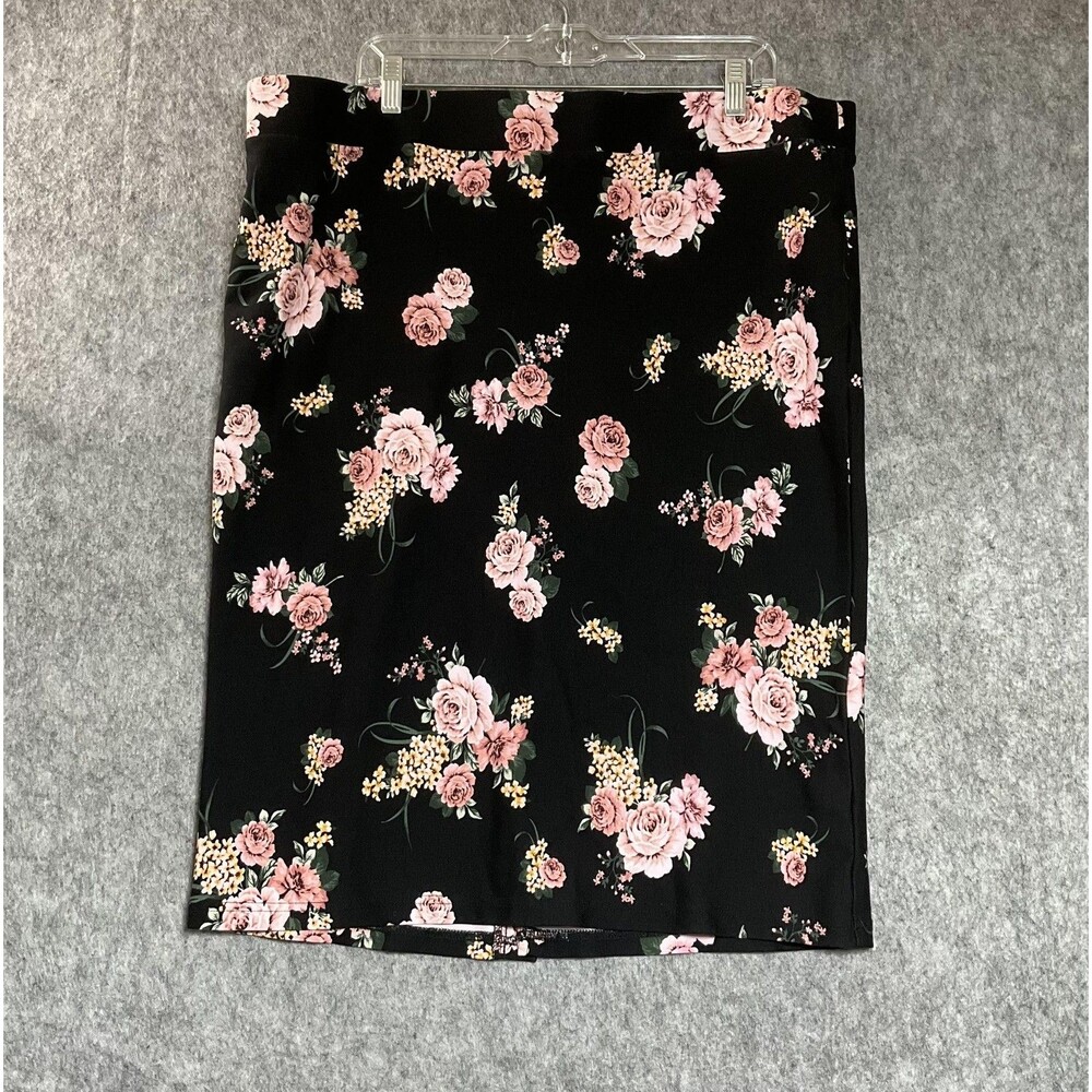 Torrid Skirt Womens 2 18 Black Floral Straight Pencil Midi Stretch Work Church